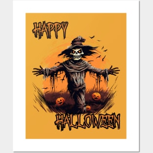 Spooky Scarecrow Happy Halloween Posters and Art